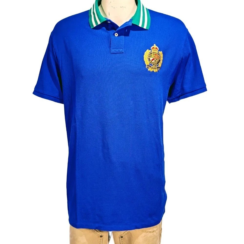 Polo Ralph Lauren Crest Rugby Polo Shirt Mens Cotton Custom Slim Fit Sz XXL EUC